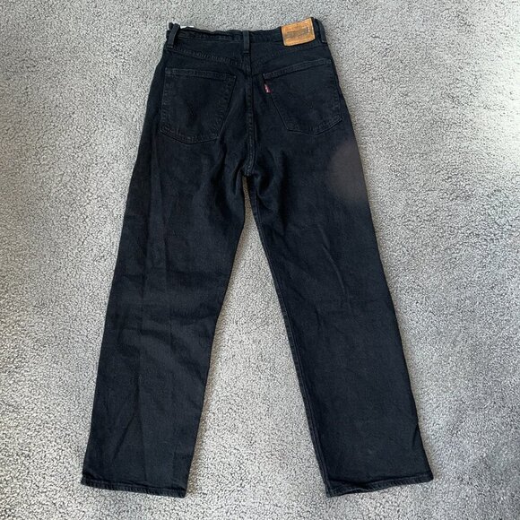 LEVI'S BIG E RIBCAGE STRAIGHT MIDNIGHT BLACK WASH BUTTON FLY JEANS - W27 - Picture 6 of 13